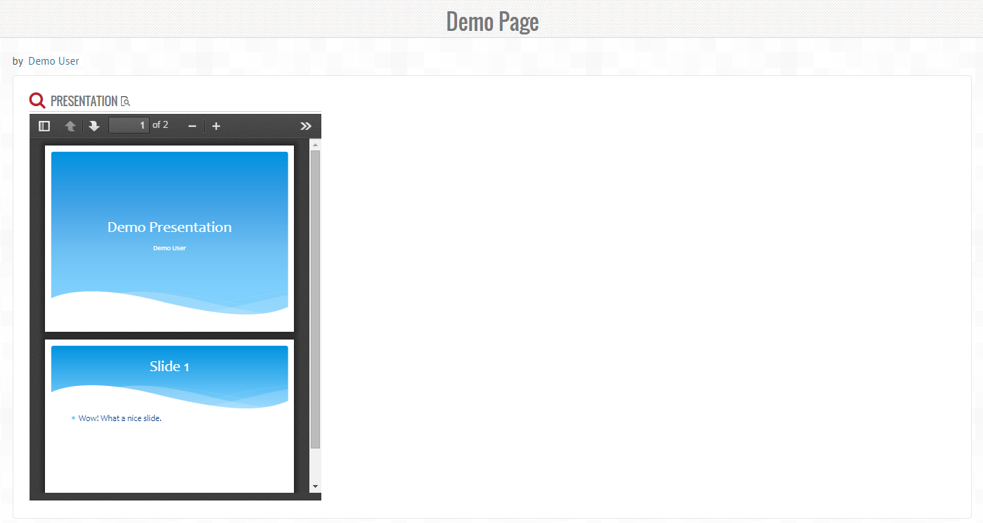 Screenshot of display page view, PDF displayed