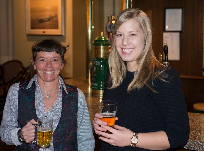 Zoe Panchen and Melissa Nacke relaxing at the bar after presenting