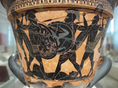 Battle over the body of Patroclus, from Homer's Iliad. National Archaeological Museum, Athens. Circa 530 B.C.E.